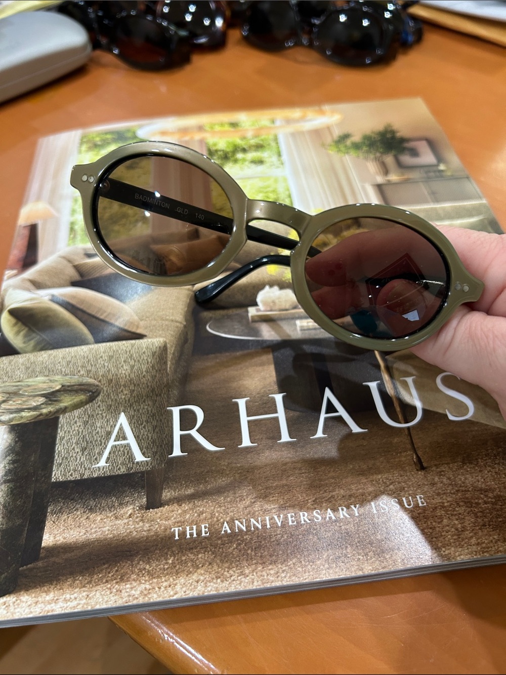 Isaac Mizrahi Olive Green Brown Round Sunglasses